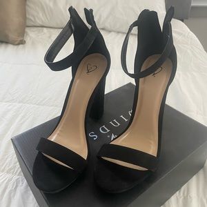 Worn once, black suede thick heel, size 8.5, great condition, Windsor brand.